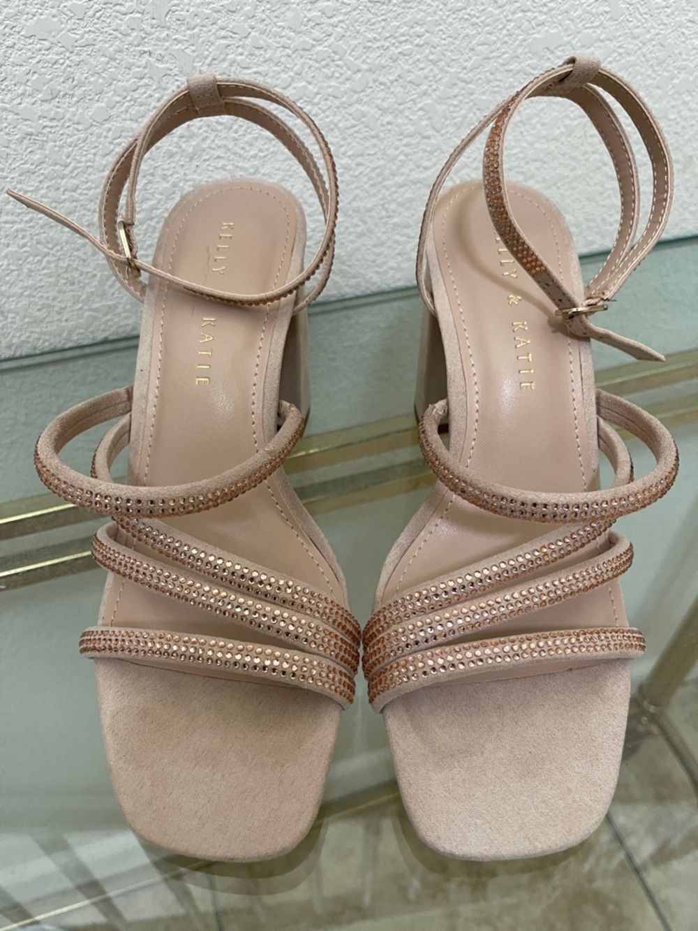 Kelly & Katie Nude Blush Rhinestone Strappy Heels